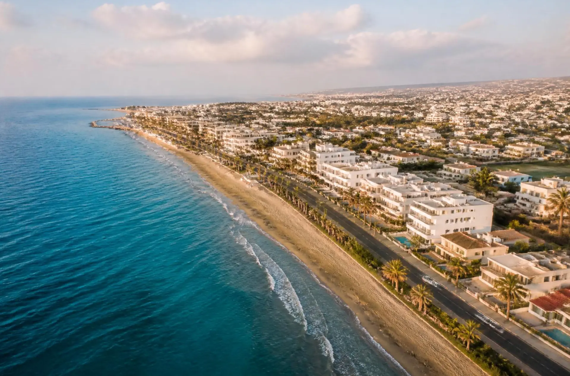 Aerial view of the Cyprus coastline near Oroklini